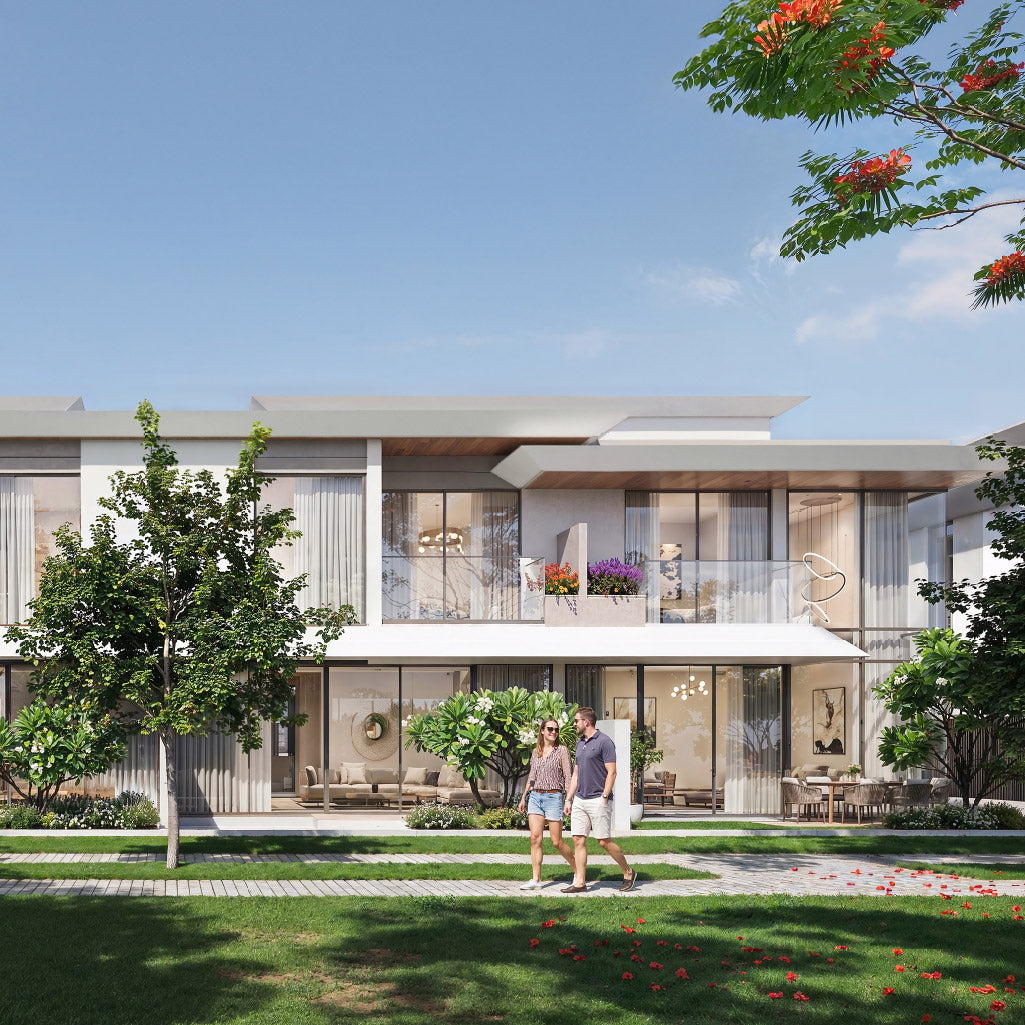 Artist’s impression of a townhouse and garden at Azizi Florence, Sharjah